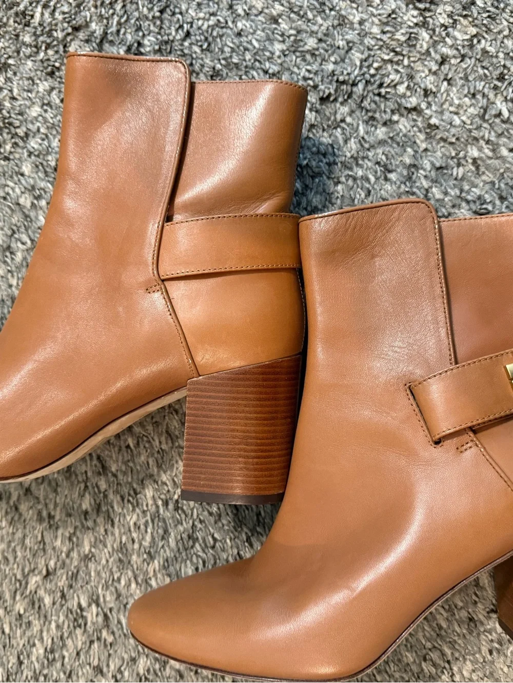 Women's Tan Leather Ankle Boots with Gold Accent (Tory Burch)